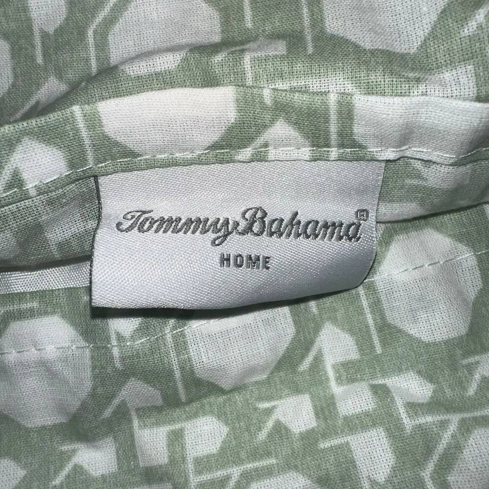 Tommy Bahama Home Aubrey King 2  Pillow Shams Green White Cane Cotton Coastal